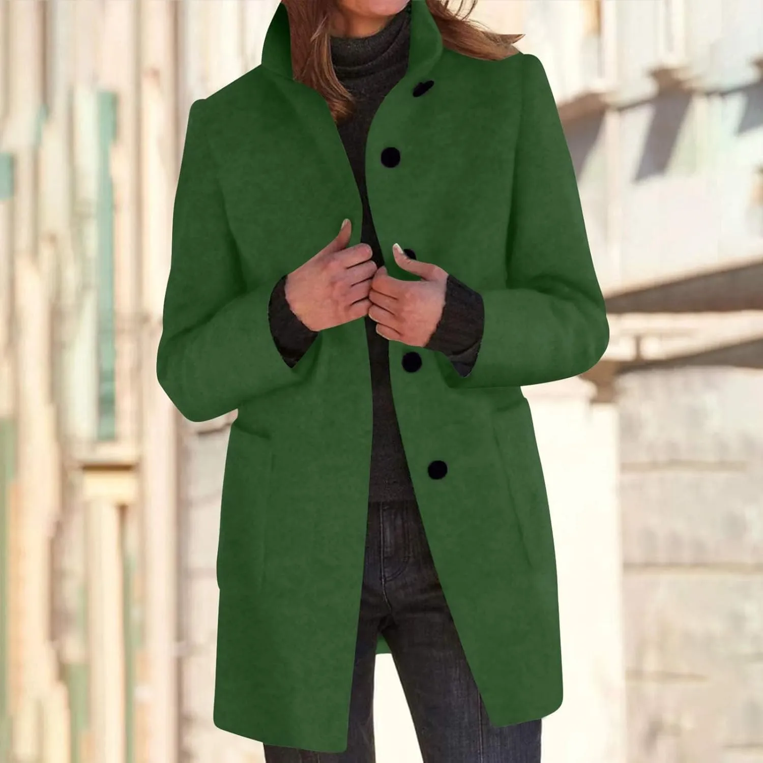 Wool Coat for Women Plus Size Thicken Pea Coats Stand Collar Single Breasted Trench Coat 2024 Fashion Winter Jackets